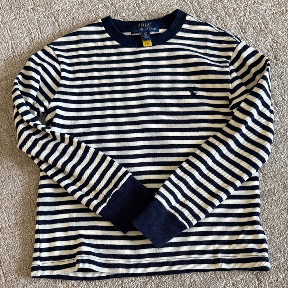 Polo by Ralph Lauren Navy and White Striped Crewneck Sweater Tee